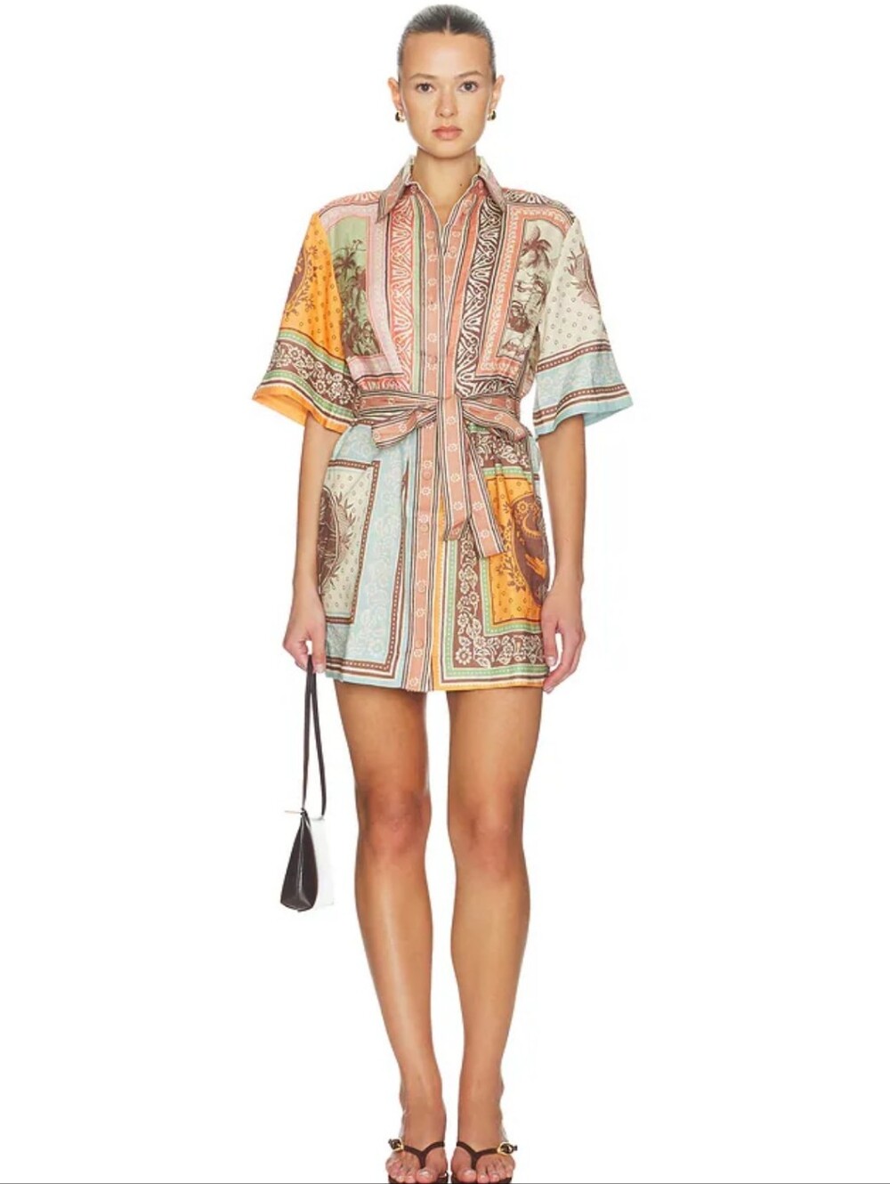 Women's Alemais Linen Alberta Mini Button Down Shirt Dress With Print Size US 8